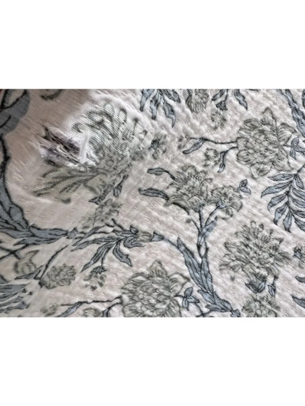 TOILE Shower Curtain Blue White Floral Lace Trim Crinkled Fabric 72